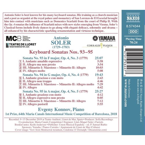 Naxos SOLER: KEYBOARD SONATAS NOS. 93-95