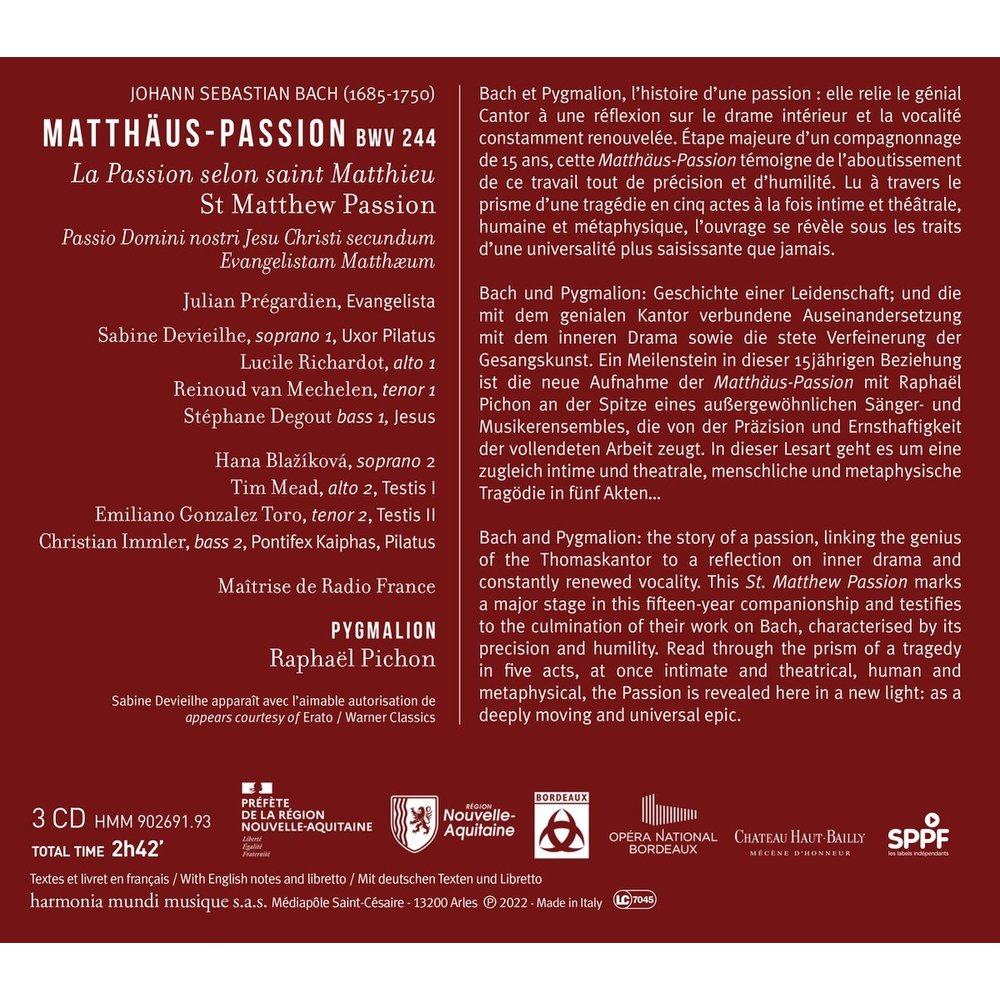 Harmonia Mundi J.S. BACH: MATTHAUS-PASSION BWV24 (3CD)