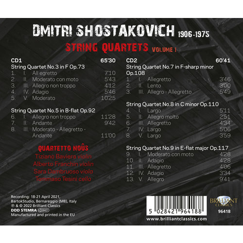 Brilliant Classics SHOSTAKOVICH: STRING QUARTETS VOL. 1