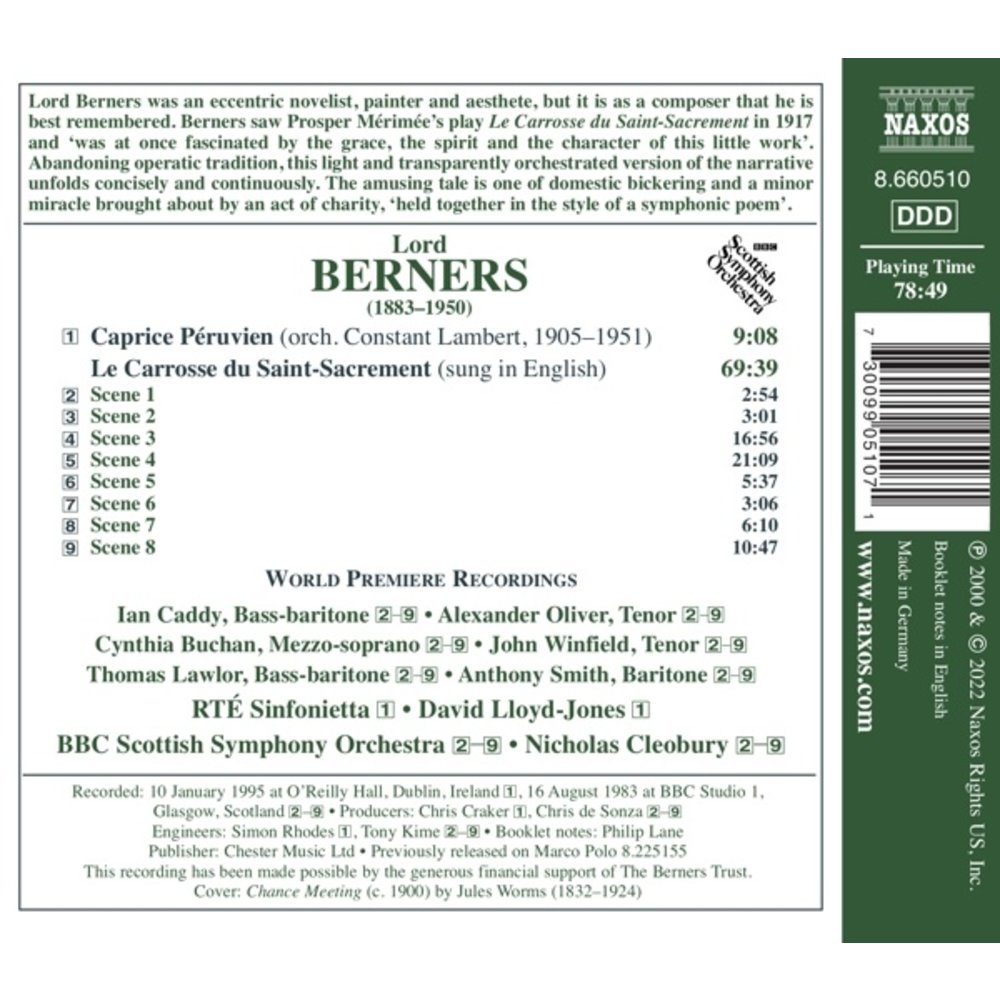 Naxos LORD BERNERS: LE CARROSSE DU SAINT-SACREMENT - CAPRICE PERUVIEN