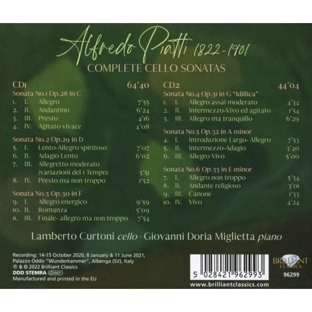 Brilliant Classics PIATTI: COMPLETE CELLO SONATAS (2CD)