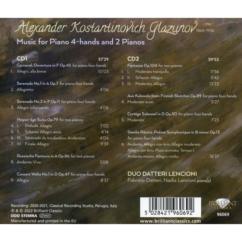 Brilliant Classics GLAZUNOV: MUSIC FOR PIANO 4-HANDS AND 2 PIANOS (2CD)