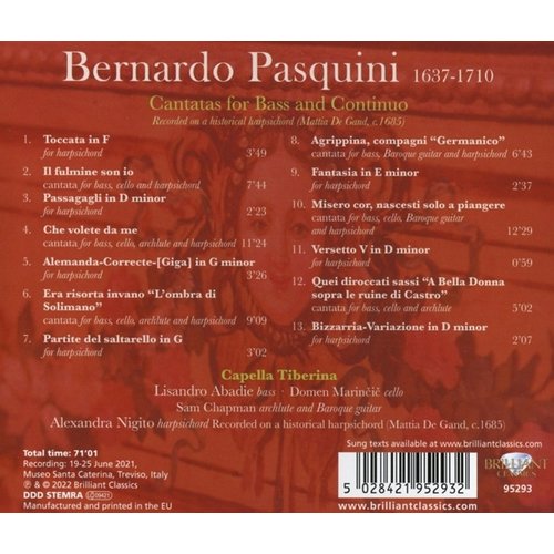 Brilliant Classics PASQUINI: L'OMBRA DI SOLIMANO, CANTATAS FOR BASS AND CONTINUO