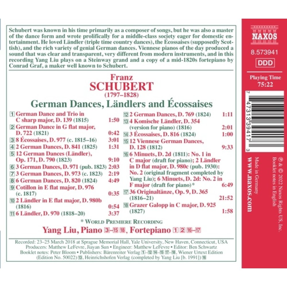 Naxos SCHUBERT: GERMAN DANCES, LANDLERS AND ECOSSAISES