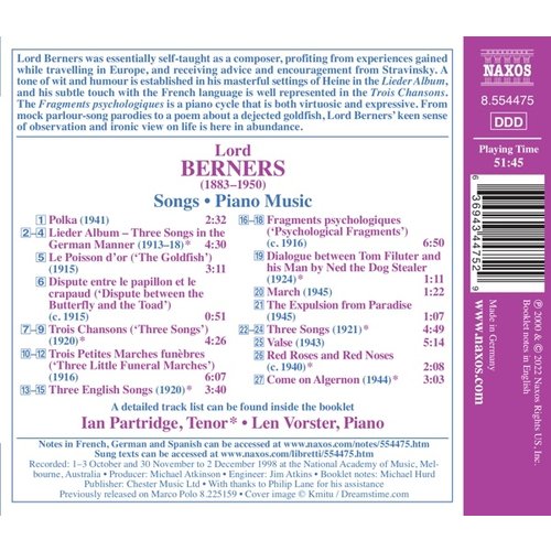 Naxos LORD BERNERS: SONGS & PIANO MUSIC