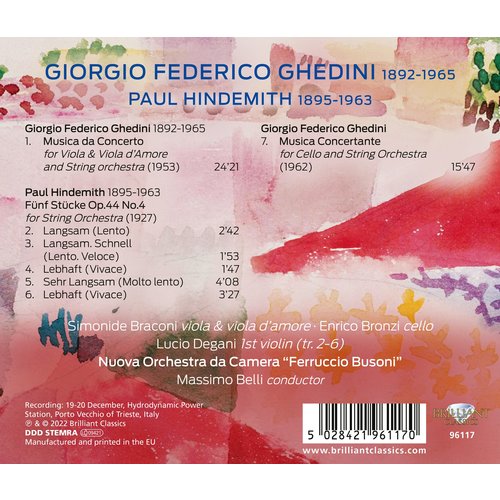Brilliant Classics GHEDINI: MUSICA DA CONCERTO, MUSICA CONCERTANTE, HINDEMITH: FÜNF STÜCKE OP.44 NO.4