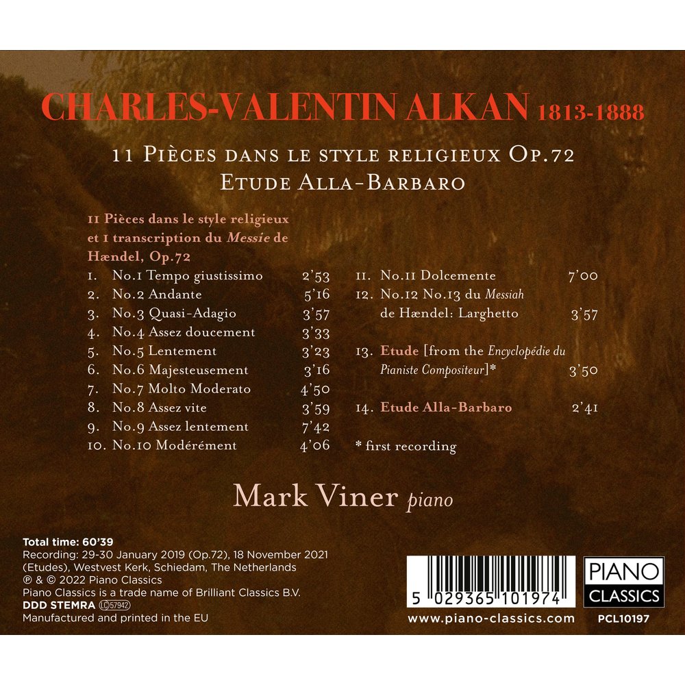 Piano Classics ALKAN: 11 PIECES DANS LE STYLE RELIGIEUX, OP.72, ÉTUDE ALLA-BARBARO, VOL.5
