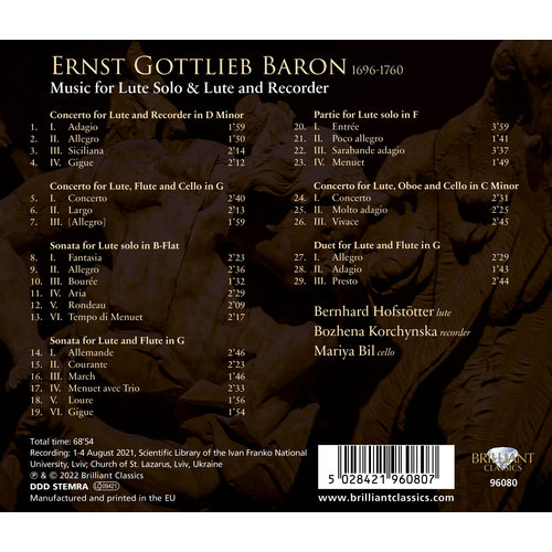 Brilliant Classics BARON: MUSIC FOR LUTE SOLO & LUTE AND RECORDER