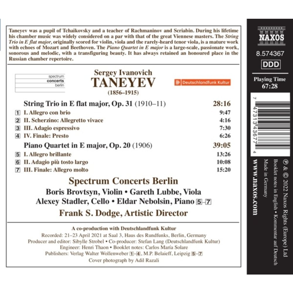 Naxos TANEYEV: STRING TRIO, OP. 31 - PIANO QUARTET, OP. 20
