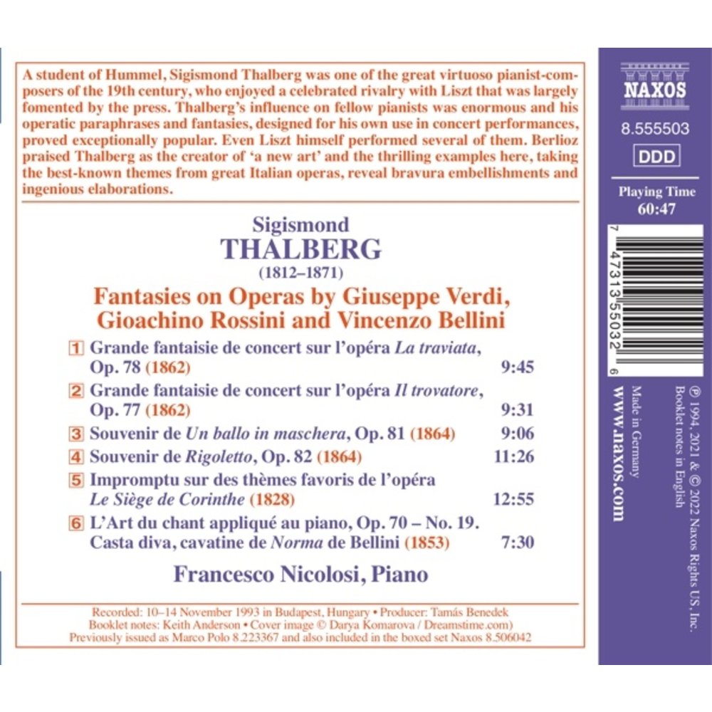 Naxos THALBERG: FANTASIES ON OPERAS BY VERDI, ROSSINI AND BELLINI