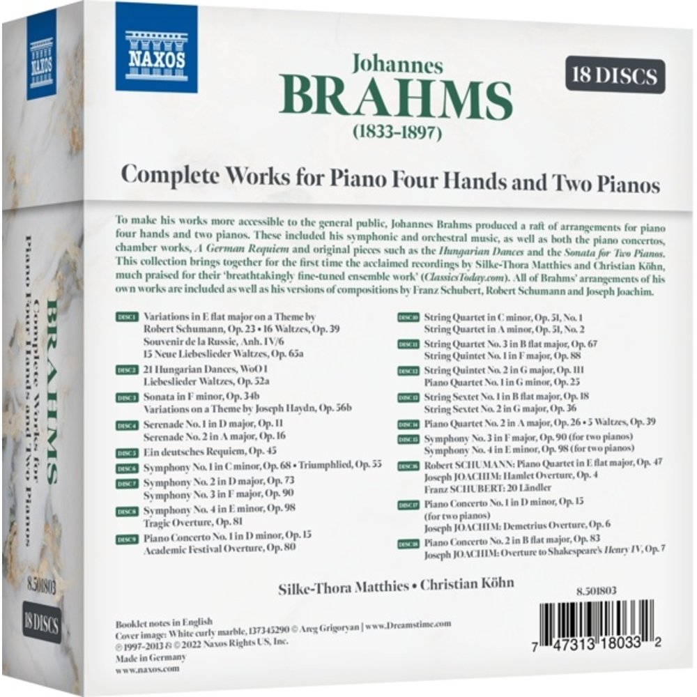 Naxos BRAHMS: COMPLETE WORKS FOR PIANO FOUR HANDS AND TWO PIANOS (18CD)