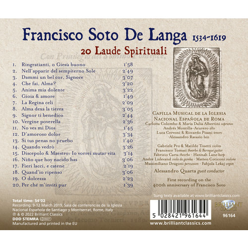 Brilliant Classics SOTO DE LANGA: 20 LAUDE SPIRITUALI