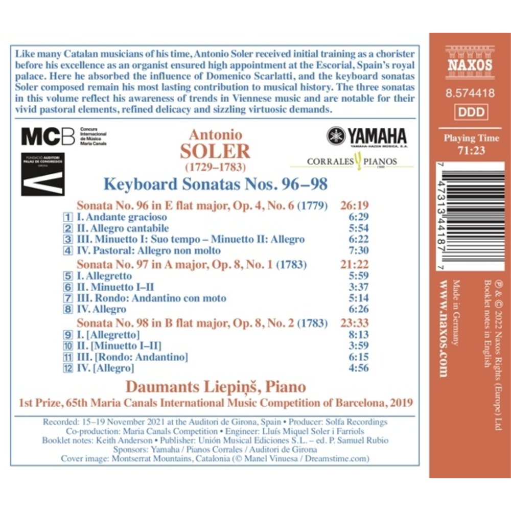 Naxos SOLER: KEYBOARD SONATAS NOS. 96-98
