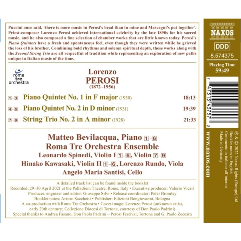 Naxos PEROSI: PIANO QUINTETS NOS. 1 AND 2 - STRING TRIO NO. 2