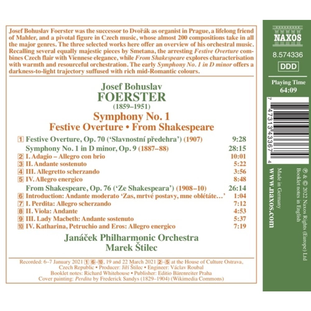 Naxos FOERSTER: SYMPHONY NO. 1 - FESTIVE OVERTURE - FROM SHAKESPEARE