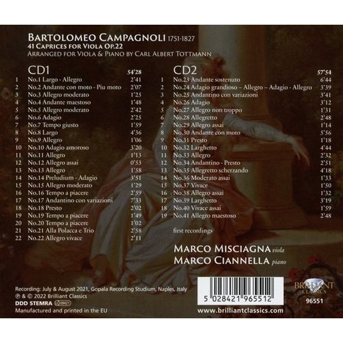 Brilliant Classics CAMPAGNOLI: 41 CAPRICES FOR VIOLA OP.22 (2CD)