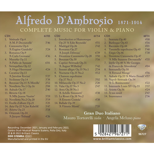 Brilliant Classics D'AMBROSIO: COMPLETE MUSIC FOR VIOLIN & PIANO