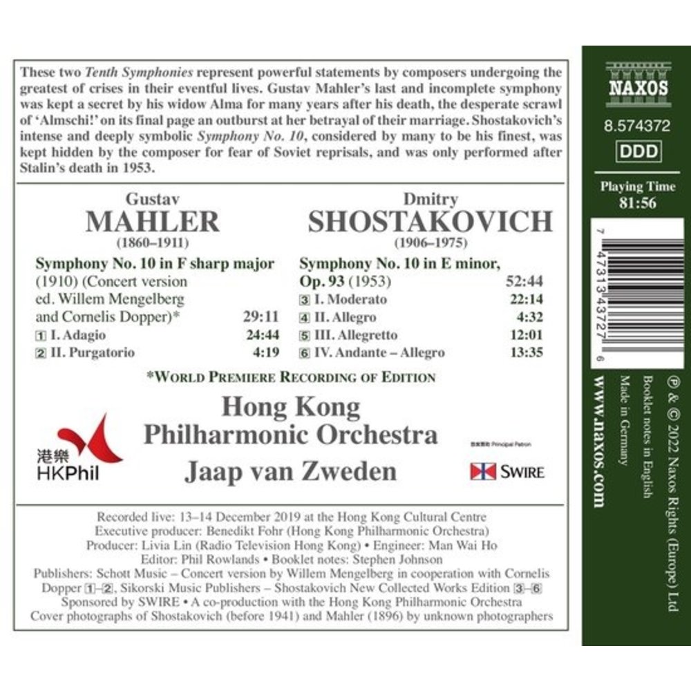 SHOSTAKOVICH: SYMPHONY NO. 10 - MAHLER: SYMPHONY N