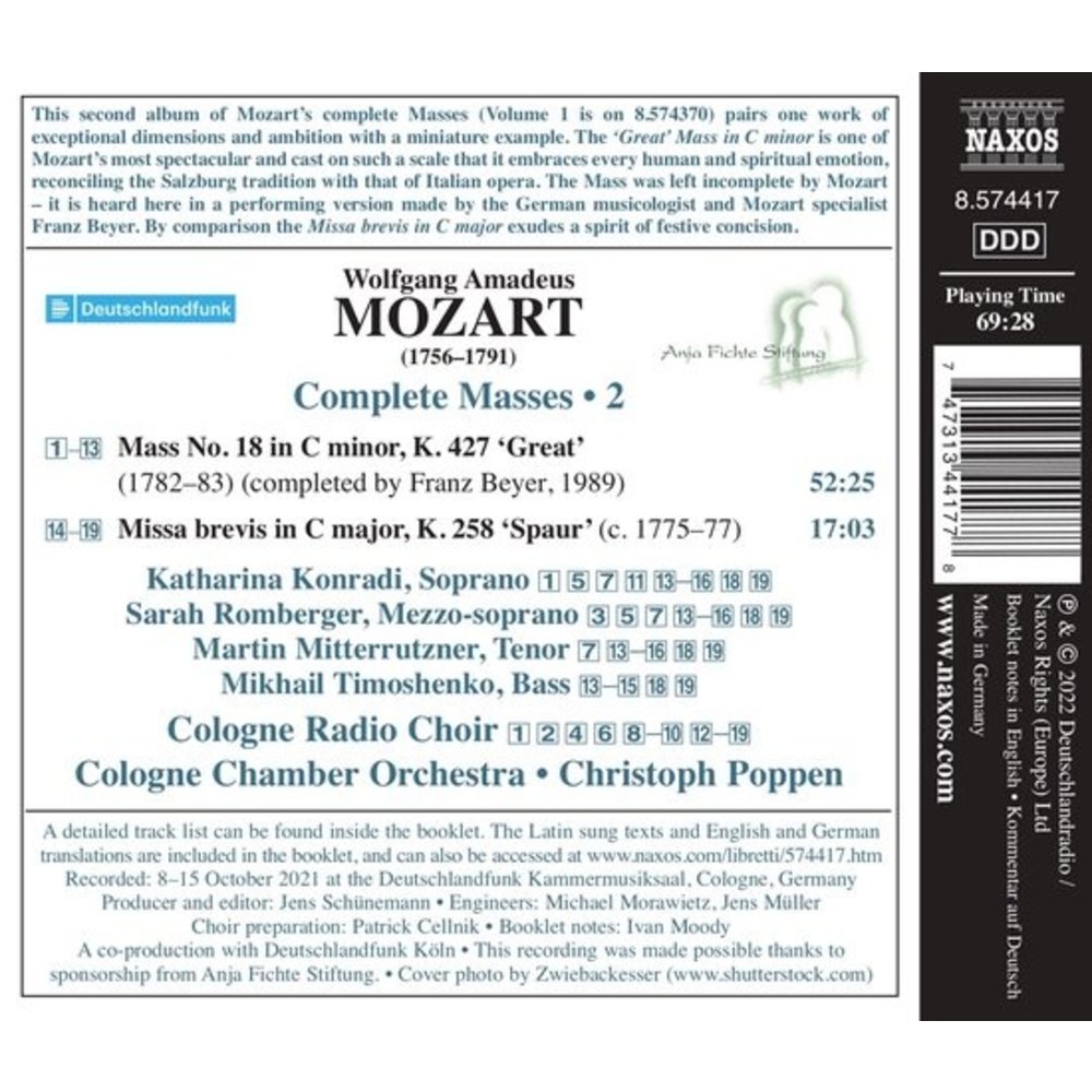 Naxos MOZART: COMPLETE MASSES, VOL. 2 : MASS NO. 18 'GREAT'