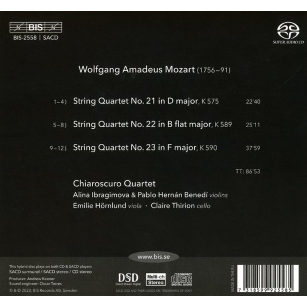 BIS MOZART: PRUSSIAN QUARTETS 21-23