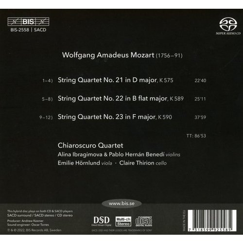 BIS MOZART: PRUSSIAN QUARTETS 21-23