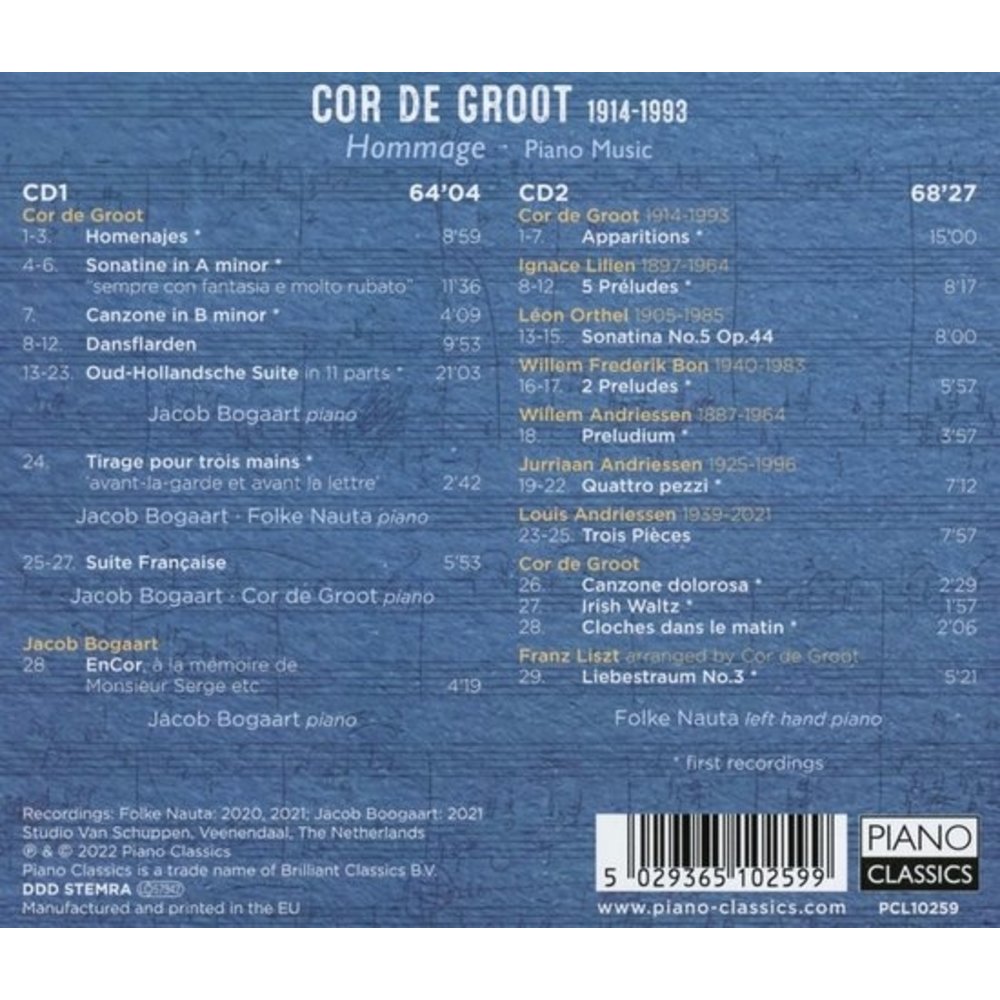 Piano Classics COR DE GROOT: HOMMAGE, PIANO MUSIC (2CD)