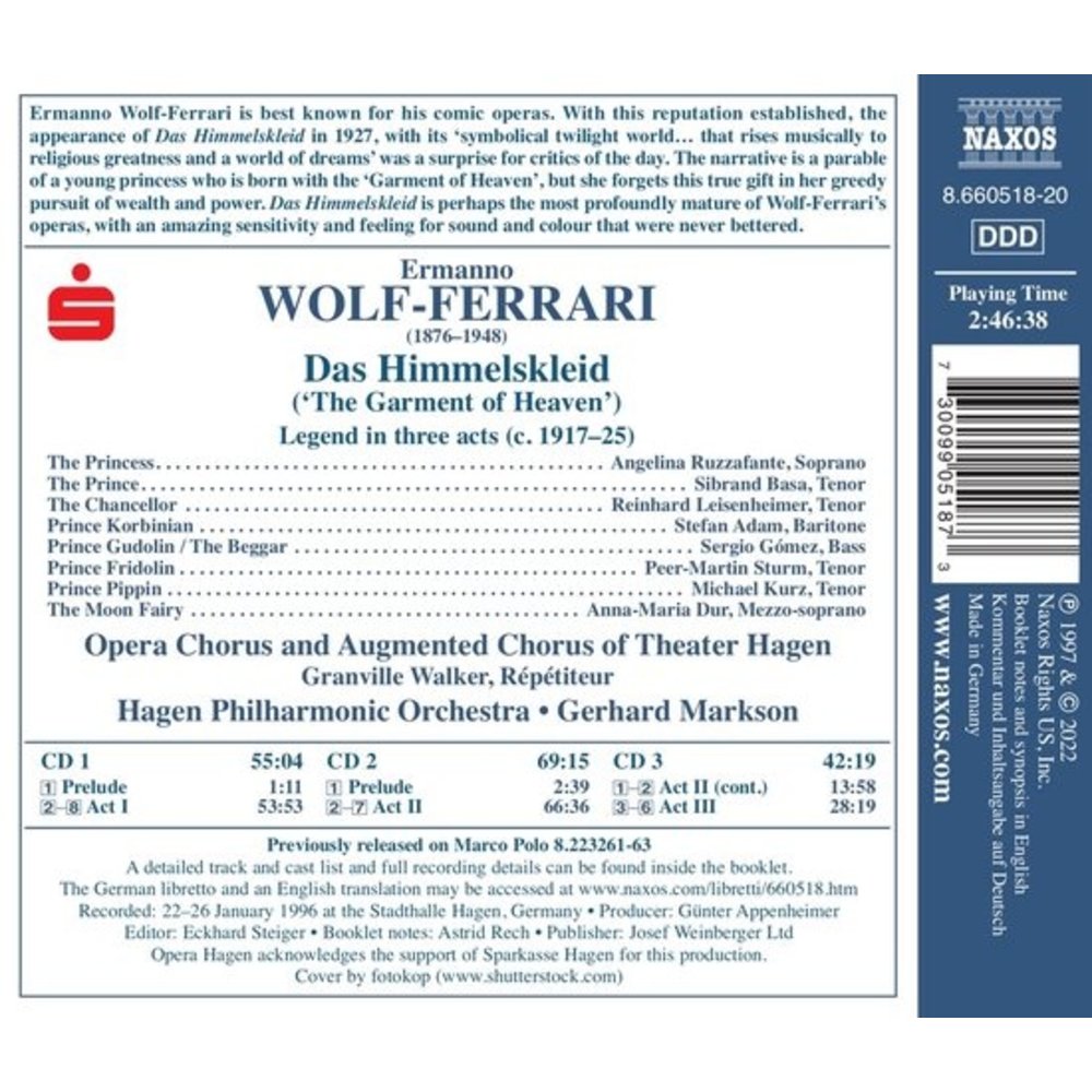 Naxos ERMANNO WOLF-FERRARI: DAS HIMMELSKLEID (3CD)