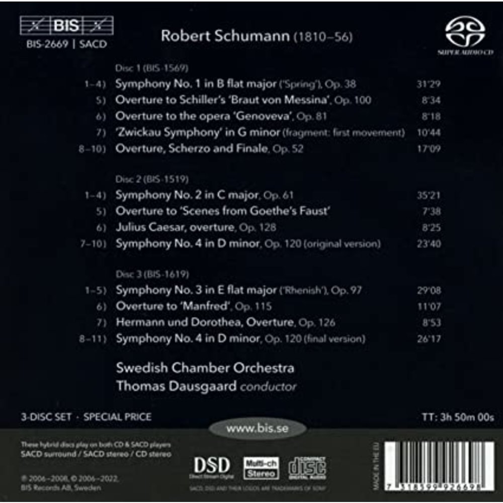 BIS SCHUMANN: THE SYMPHONIES AND OVERTURES (3CD)