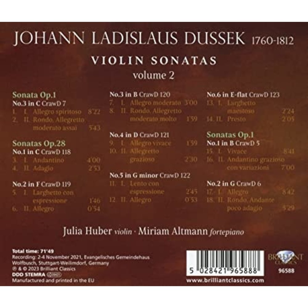 Brilliant Classics DUSSEK: VIOLIN SONATAS, VOL. 2