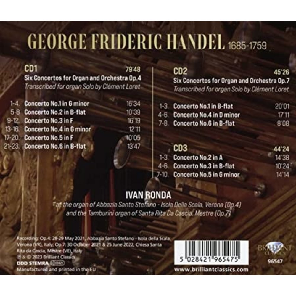 Brilliant Classics HANDEL: ORGAN CONCERTOS OP. 4 & OP. 7, TRANSCRIBED FOR ORGAN SOLO BY CLEMENT LORET (3CD)