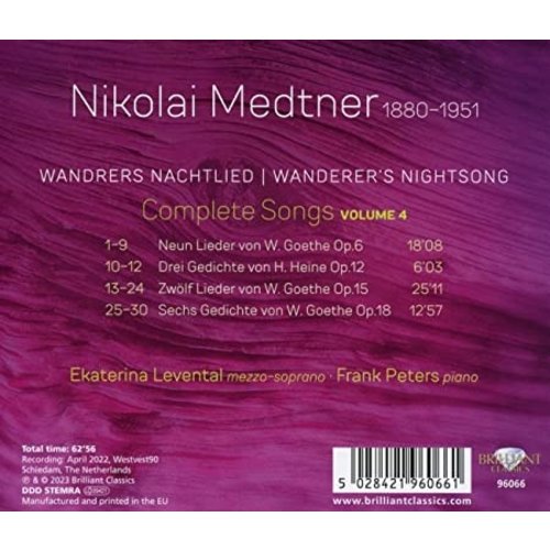 Brilliant Classics MEDTNER: WANDRERS NACHTLIED, COMPLETE SONGS, VOL.4