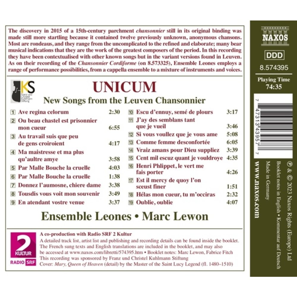 Naxos UNICUM - NEW SONGS FROM THE LEUVEN CHANSONNIER