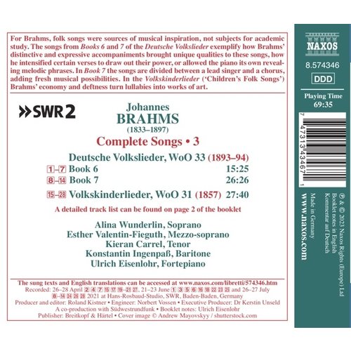 Naxos BRAHMS: COMPLETE SONGS (VOLUME 3)