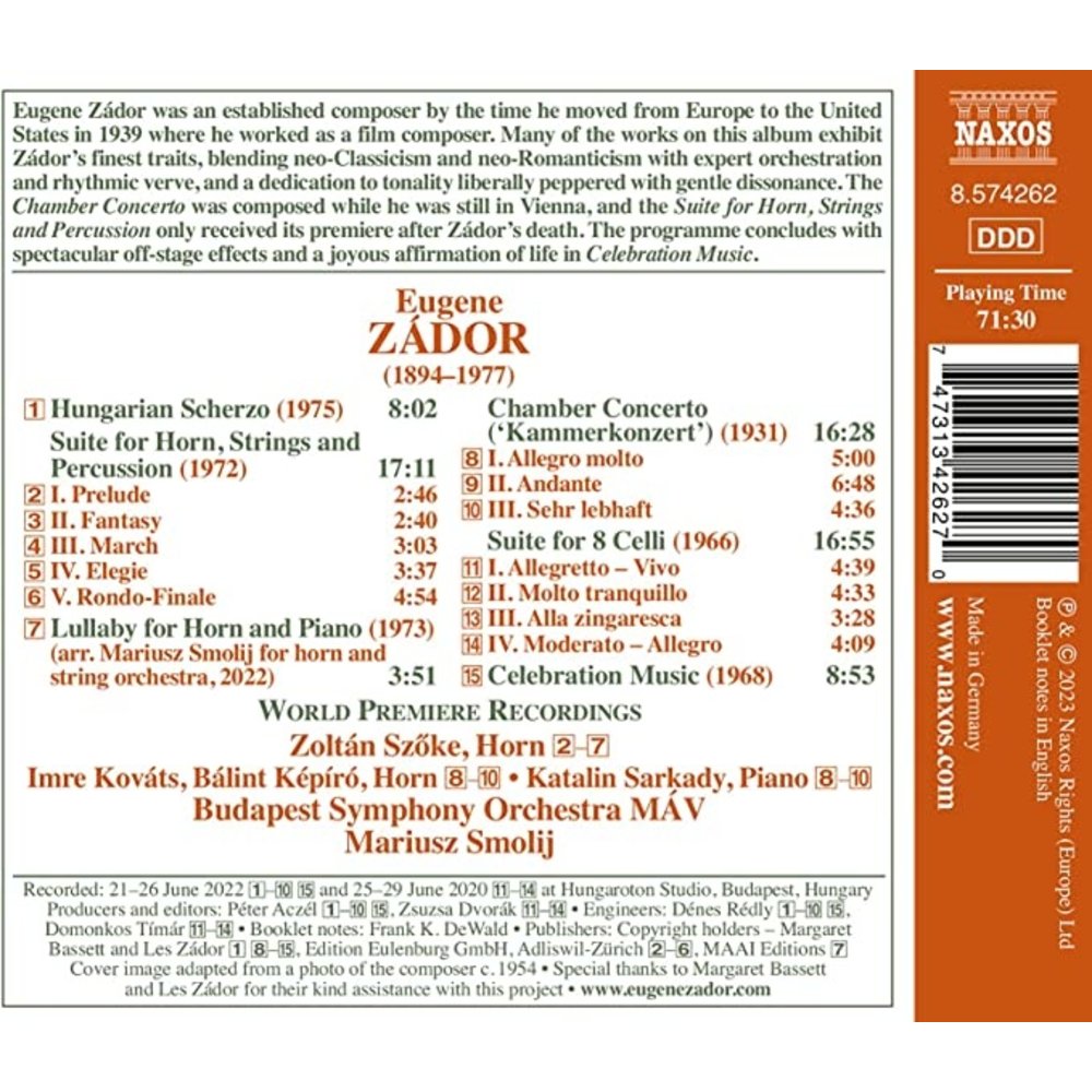 Naxos ZÁDOR: CELEBRATION MUSIC, CHAMBER CONCERTO,  SUITE FOR HORN, STRING AND PERCUSSION