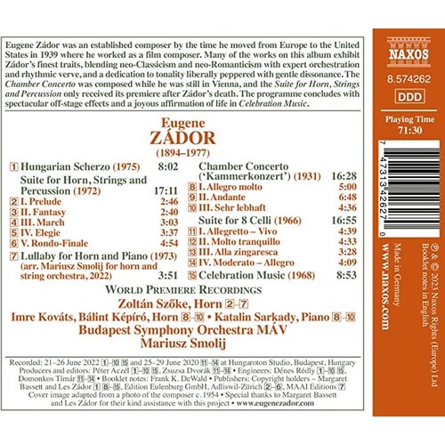 Naxos ZÁDOR: CELEBRATION MUSIC, CHAMBER CONCERTO,  SUITE FOR HORN, STRING AND PERCUSSION