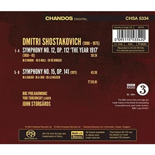 CHANDOS SHOSTAKOVICH: SYMPHONIES NOS. 12 AND SYMPHONY NO.15