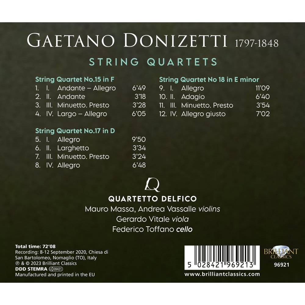 Brilliant Classics DONIZETTI: STRING QUARTETS