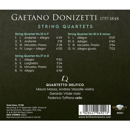 Brilliant Classics DONIZETTI: STRING QUARTETS