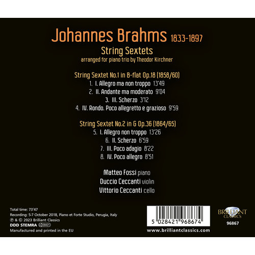 Brilliant Classics BRAHMS: STRING SEXTETS, ARRANGED FOR PIANO TRIO BY THEODOR KIRCHNER