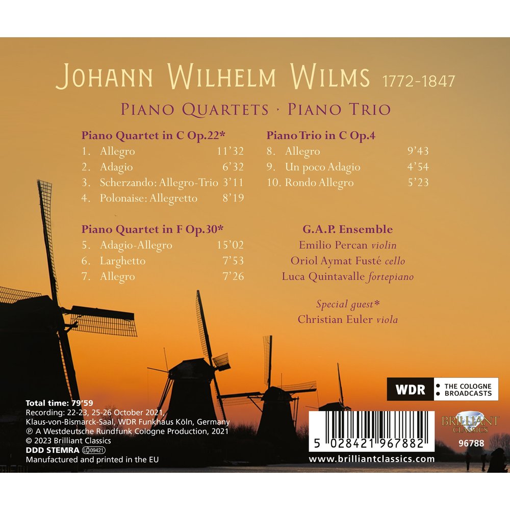 Brilliant Classics WILMS: PIANO QUARTETS & PIANO TRIO