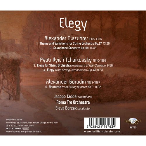 Brilliant Classics ELEGY: MUSIC BY GLAZUNOV, TCHAIKOVSKY, BORODIN