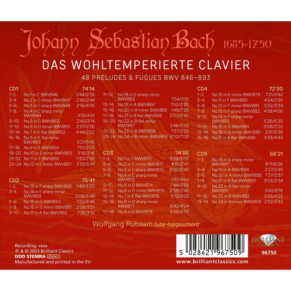 Brilliant Classics J.S. BACH: DAS WOHLTEMPERIERTE CLAVIER (5CD)