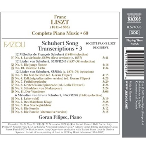 Naxos LISZT: COMPLETE PIANO MUSIC, VOL. 60 - SCHUBERT SONG TRANSCRIPTION