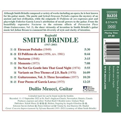 Naxos SMITH BRINDLE: COMPLETE WORKS FOR SOLO GUITAR, VOL. 1