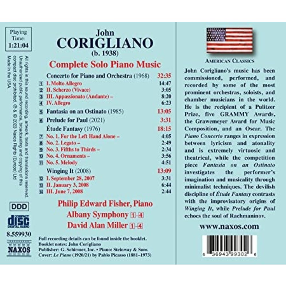 Naxos CORIGLIANO: COMPLETE SOLO PIANO MUSIC