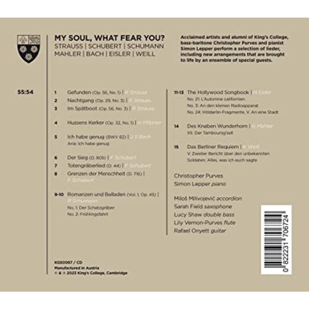 KINGS COLLEGE CHOIR CAMBRIDGE MY SOUL WHAT FEAR YOU