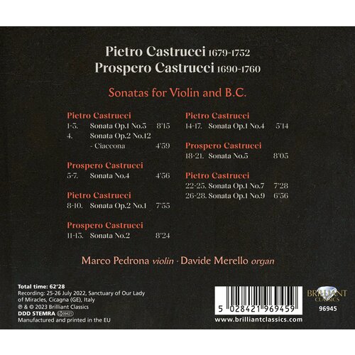 Brilliant Classics PIETRO & PROSPERO CASTRUCCI: SONATAS FOR VIOLIN AND B.C.