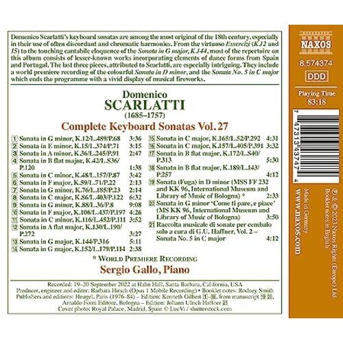 Naxos SCARLATTI: COMPLETE KEYBOARD SONATAS, VOL. 27