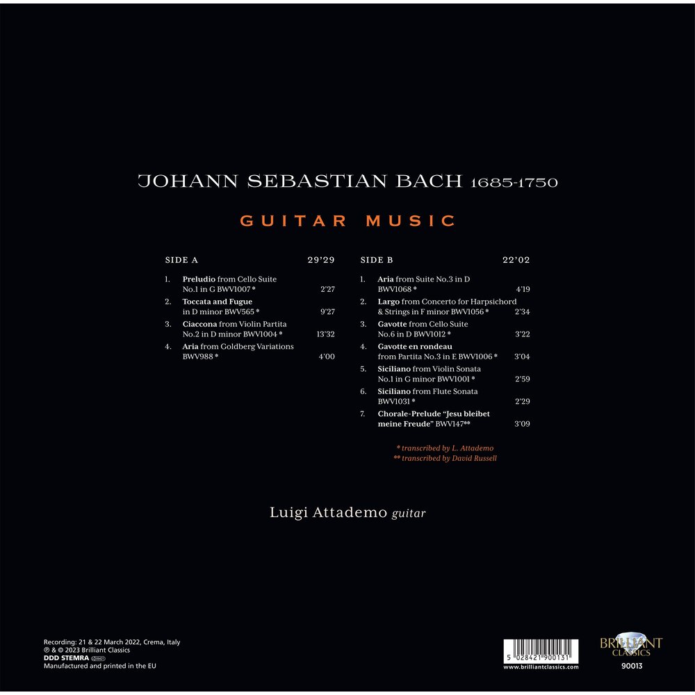 Brilliant Classics J.S. BACH: GUITAR MUSIC (1-LP VINYL)