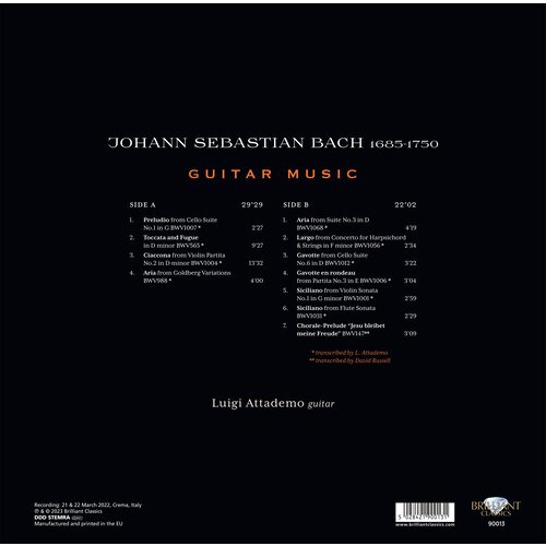 Brilliant Classics J.S. BACH: GUITAR MUSIC (1-LP VINYL)